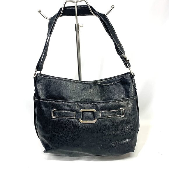 Rosetti Convertible Shoulder Crossbody Bag black Vegan Leather Silver 14" x 10" - Picture 1 of 9